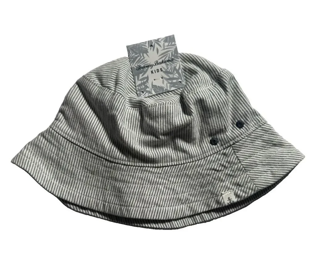 Tommy Bahama Kids 3T Bucket Sun Hat Navy Ivory Striped Cotton NWT